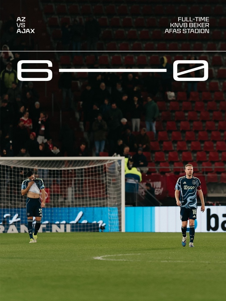 体育直播-阿贾克斯0-6惨败！球员：我们不配称为阿贾克斯，应该给球迷退票